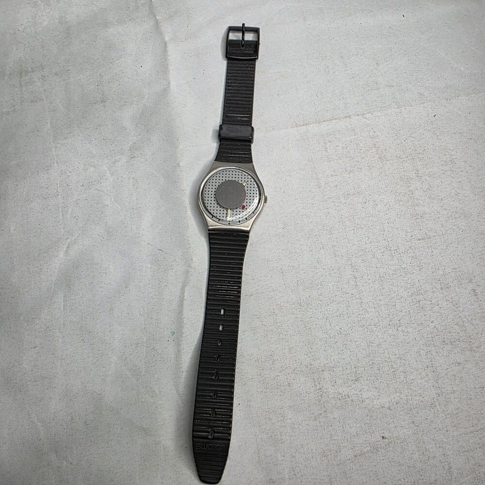 Swatch GX100 Heartstone Vintage 1988 Unisex Watch 34mm Gray Dot Dial Black Band - Picture 2 of 14